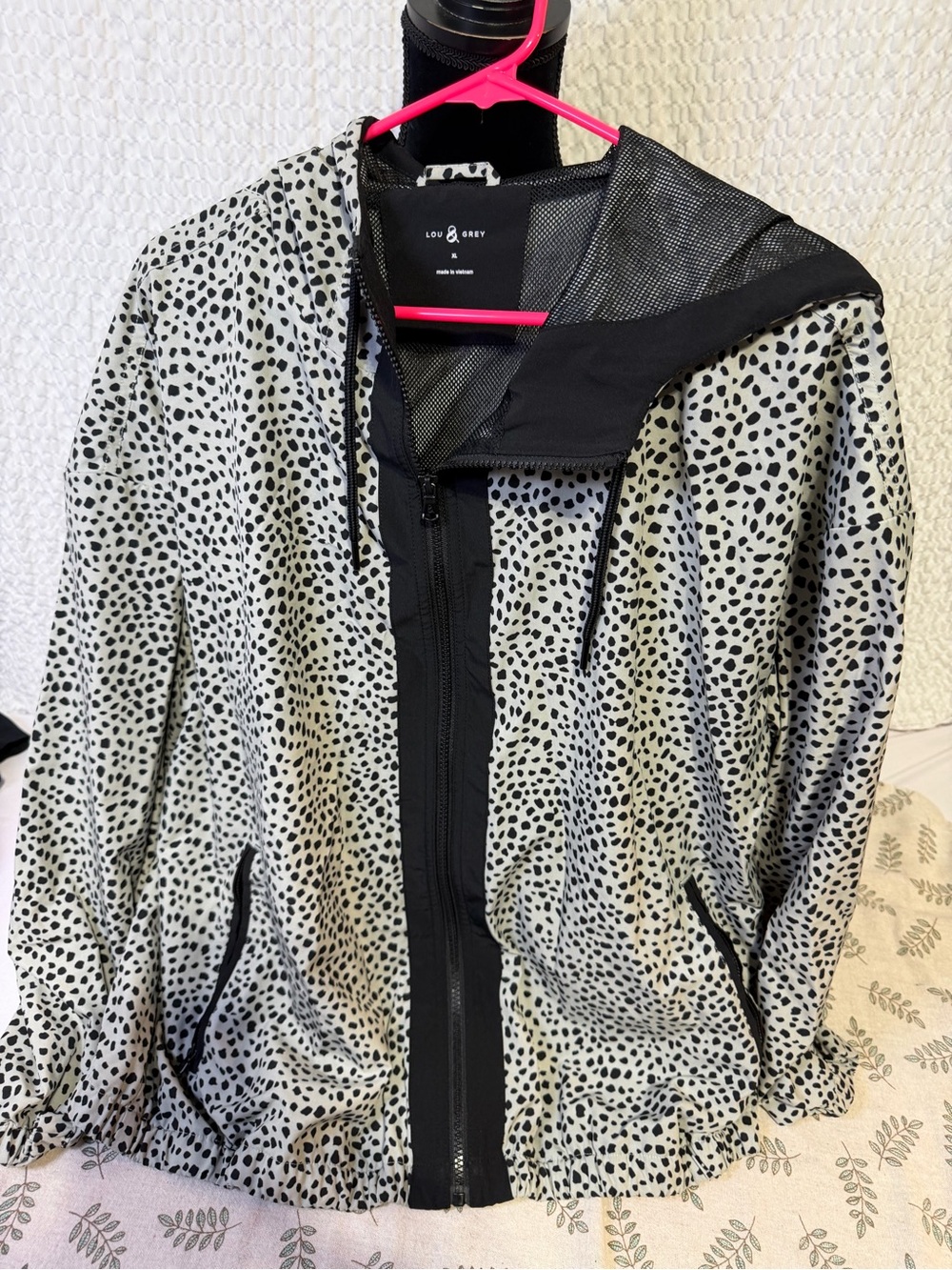 Lou & Grey Black and White Dotted Hooded Utility Jacket